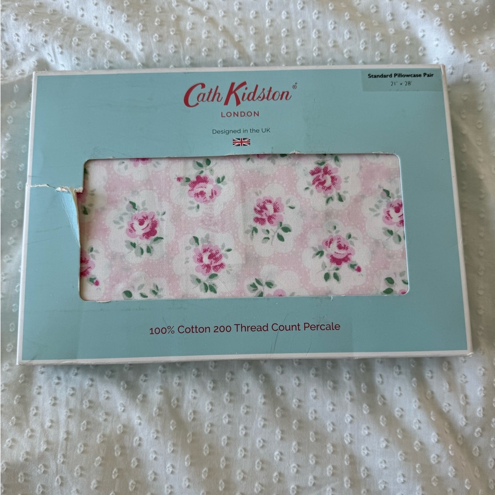 Cath Kidston Set Of 2 Standard Pillowcases Pink Roses Cotton Rosebud NWT New